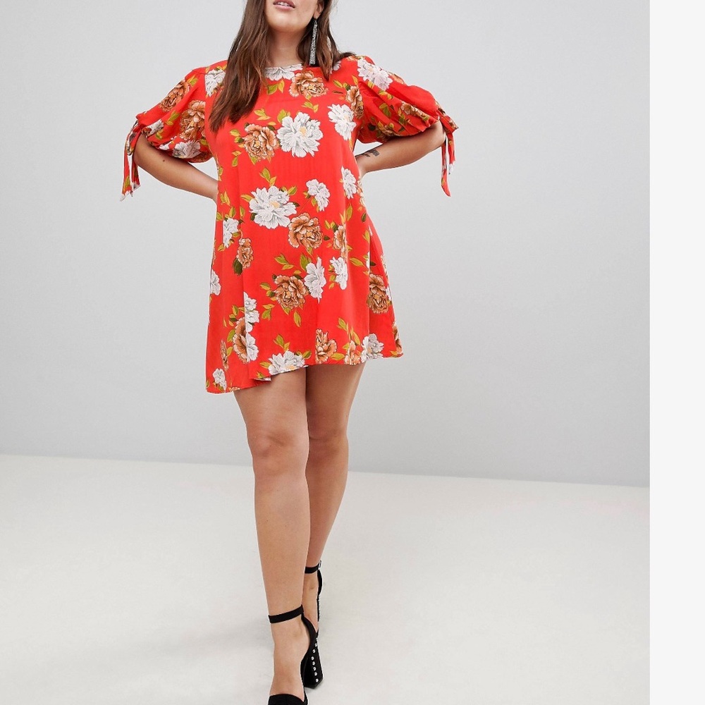 ASOS plus AX Paris floral tie sleeve shift dress